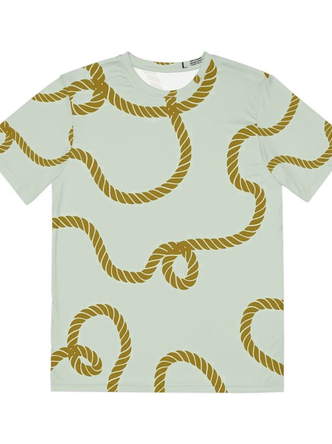 Men's Nautical Rope Print Polyester Tee - Casual Summer Style