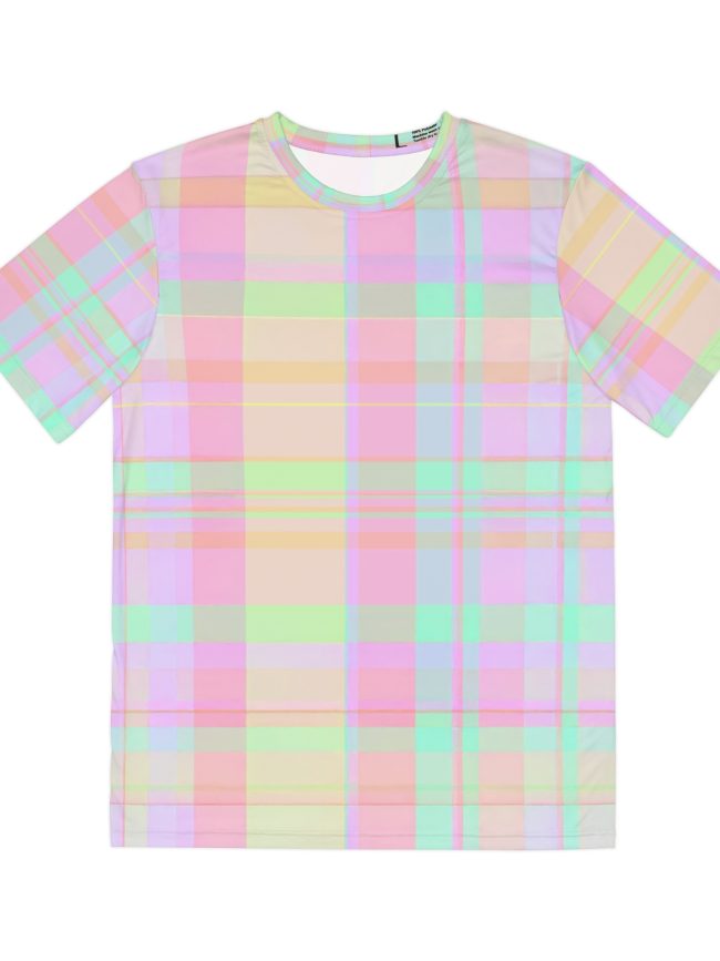 Men's Pastel Plaid Polyester Tee - Lightweight Summer Shirt