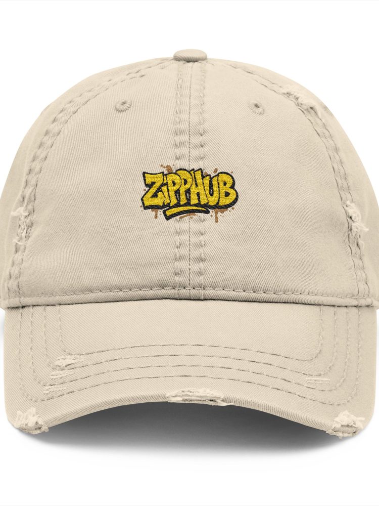 Retro Distressed Dad Hat with ZipHub Embroidery