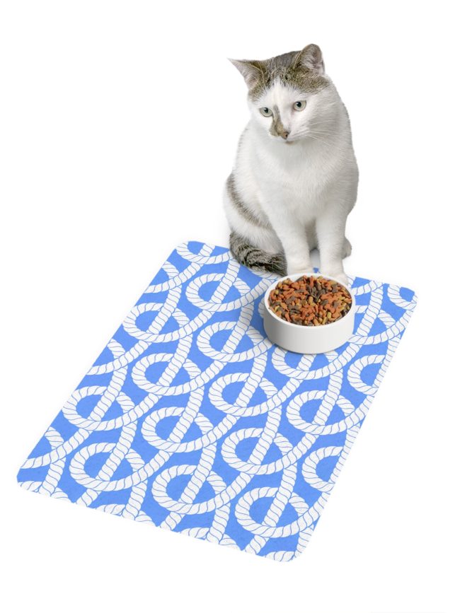 Stylish Blue Rope Design Pet Food Mat - Non-Slip, Easy to Clean (12x18)