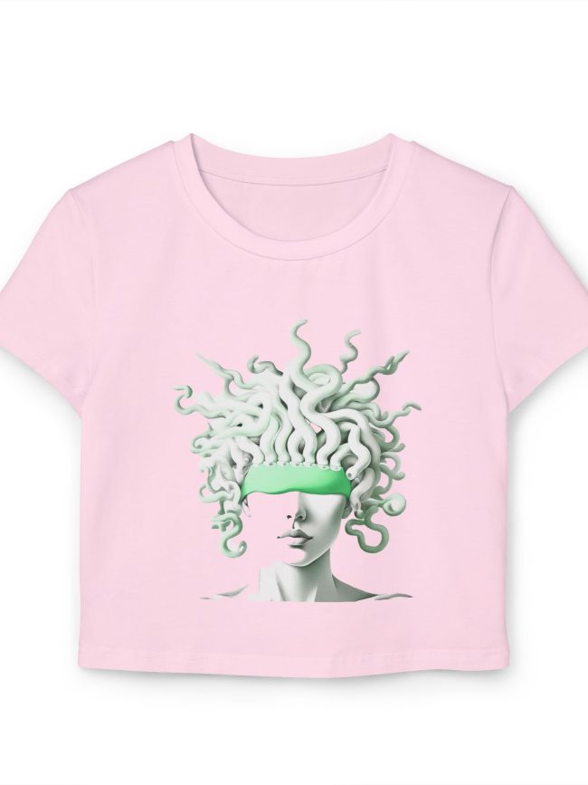 Medusa Inspired Women's Baby Tee, Trendy Crop Top, Edgy Summer Shirt, Gift for Her, Unique Graphic Tee