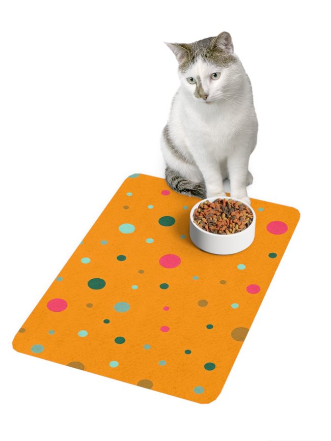 Colorful Polka Dot Pet Food Mat - 12x18 Non-Slip Dog Bowl Placemat