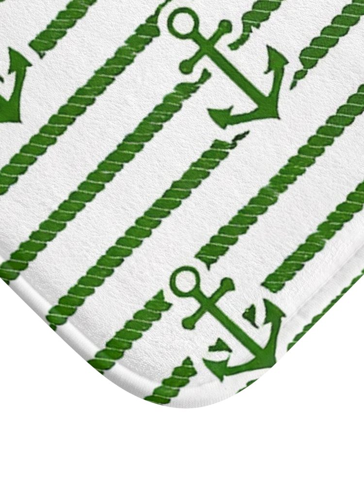 Nautical Anchor Bath Mat - Green Stripe Design for Coastal Home Decor