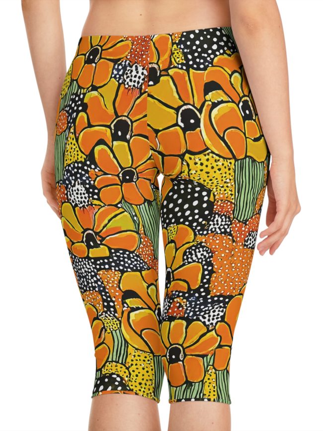 Vibrant Floral Capri Leggings, Women’s Activewear, Stylish Workout Pants, Summer Fashion, Festival Clothing, Eco-Friendly Leggings
