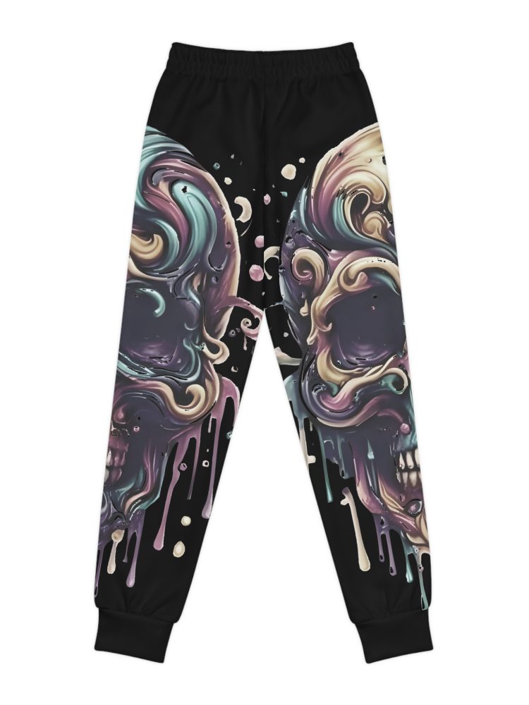 Skull Print Youth Joggers, Trendy Sweatpants for Kids, Halloween Costume Bottoms, Artsy Lounge Wear, Unique Gift for Young Trendsetters