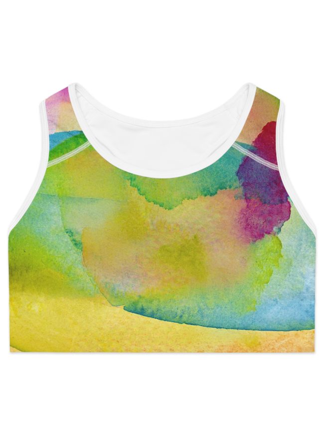 Vibrant Watercolor Sports Bra, Fitness Bra, Workout Top, Yoga Apparel, Activewear, Gift for Fitness Enthusiasts