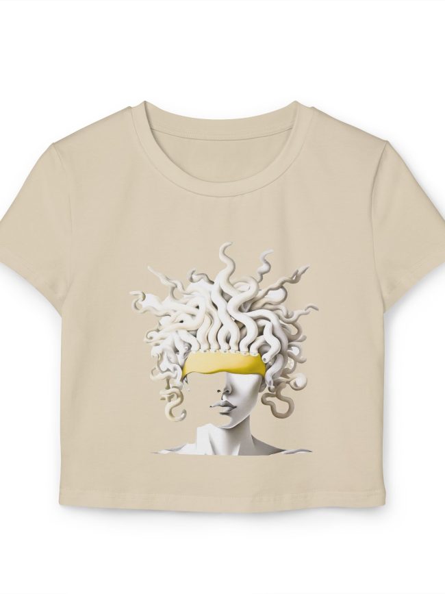 Medusa Graphic Women's Baby Tee, Cute Summer Top, Trendy Cropped T-Shirt, Gift for Art Lovers, Edgy Fashion Statement