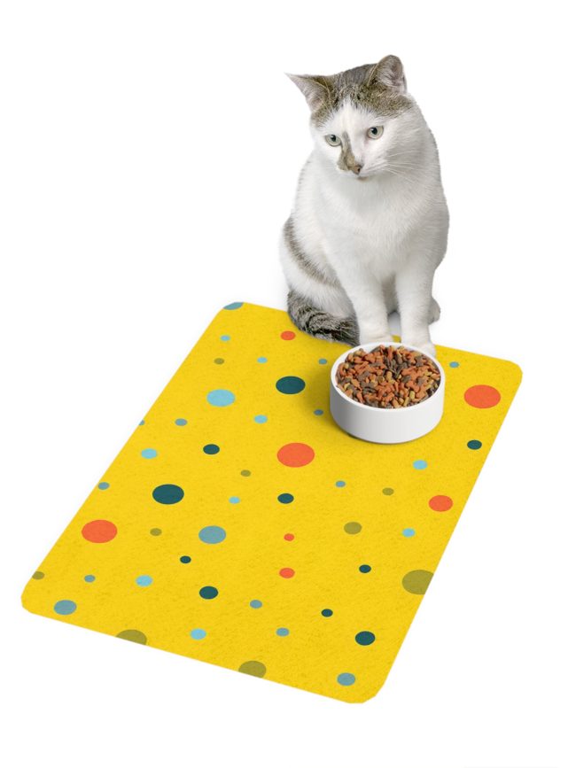 Colorful Dot Pet Food Mat - 12x18 Non-Slip Feeding Mat for Dogs and Cats
