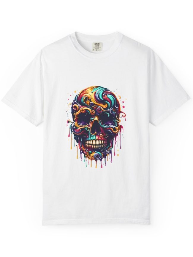 Vibrant Skull Graphic T-shirt | Colorful Unisex Tee for Festivals, Halloween, Casual Wear, Art Lovers