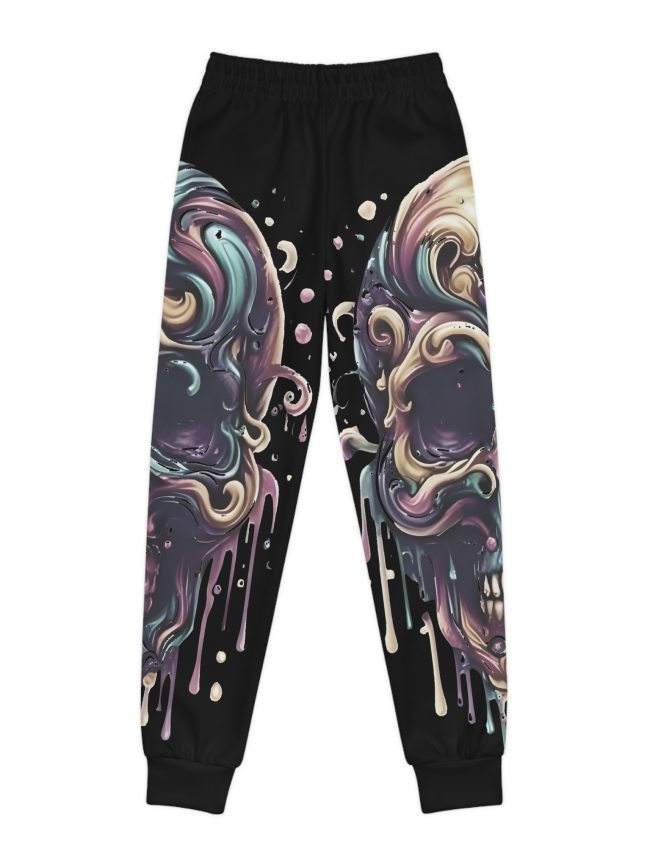 Skull Print Youth Joggers, Trendy Sweatpants for Kids, Halloween Costume Bottoms, Artsy Lounge Wear, Unique Gift for Young Trendsetters