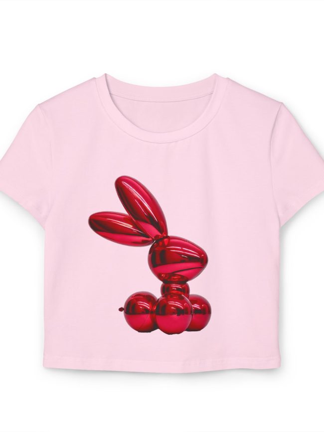 Whimsical Balloon Bunny Women's Baby Tee, Cute Graphic Tee for Kids, Fun Summer Top, Gift for Animal Lovers, Festival Casual Wear