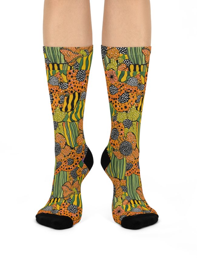 Vibrant Floral Cushioned Crew Socks | Fun Gift for Flower Lovers, Unique Casual Style, Cozy Home Wear, Colorful Accessories