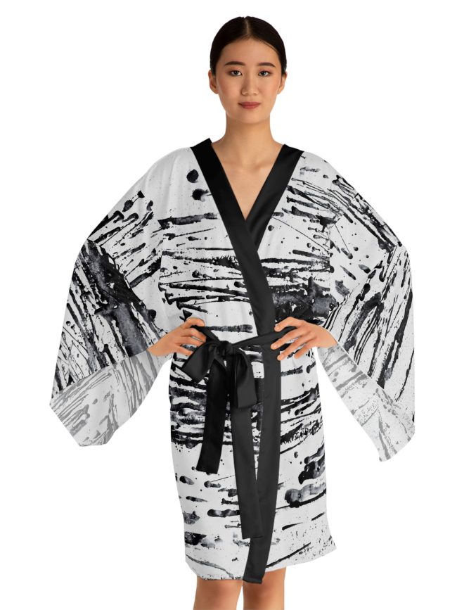 Chic Abstract Long Sleeve Kimono Robe, Spa Day Essentials, Relaxation Gift, Lounge Wear, Homewear, Unique Fashion Statement