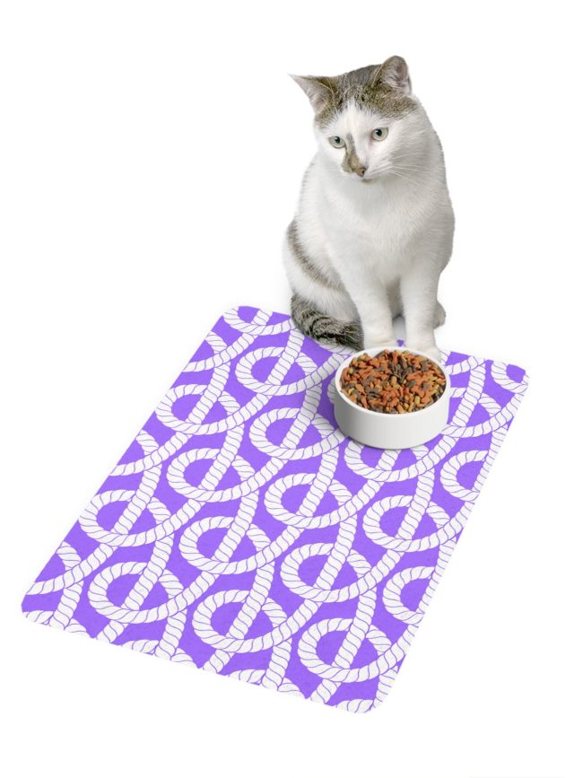 Purple Rope Pattern Pet Food Mat - Stylish & Durable 12x18 Feeding Mat