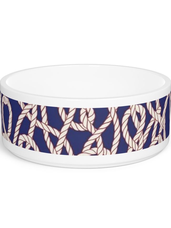 Nautical-Themed Pet Bowl - Stylish Dog and Cat Dish with Rope Design