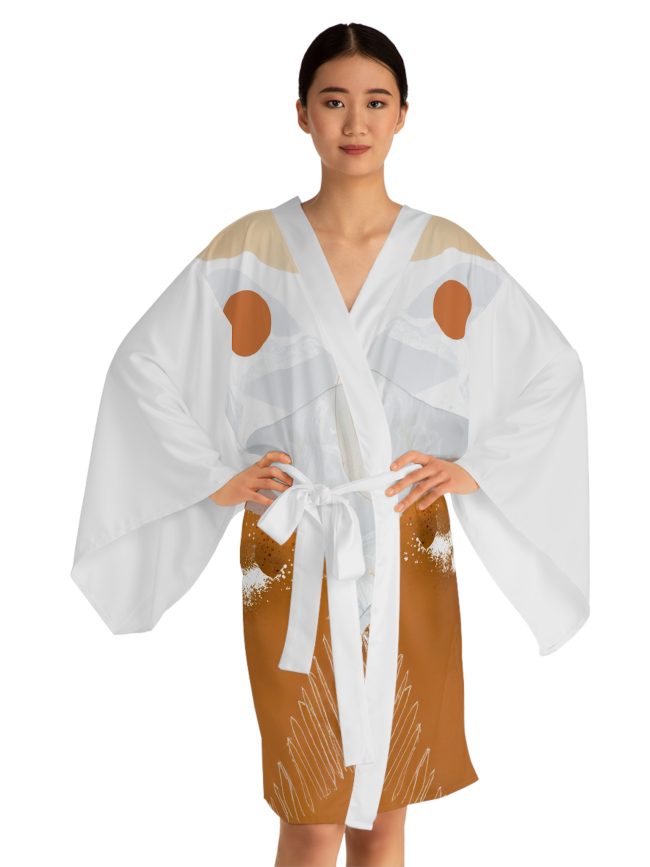 Chic Abstract Pattern Long Sleeve Kimono Robe, Soft Lounge Wear, Boho Fashion, Cozy House Coat, Perfect Gift for Her
