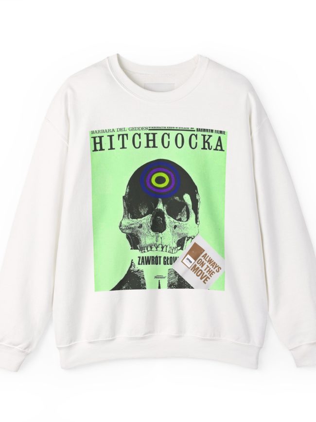 Hitchcock Inspired Sweatshirt, Vintage Movie Crewneck, Unisex Casual Wear, Skull Graphic Top, Perfect Gift for Film Lovers