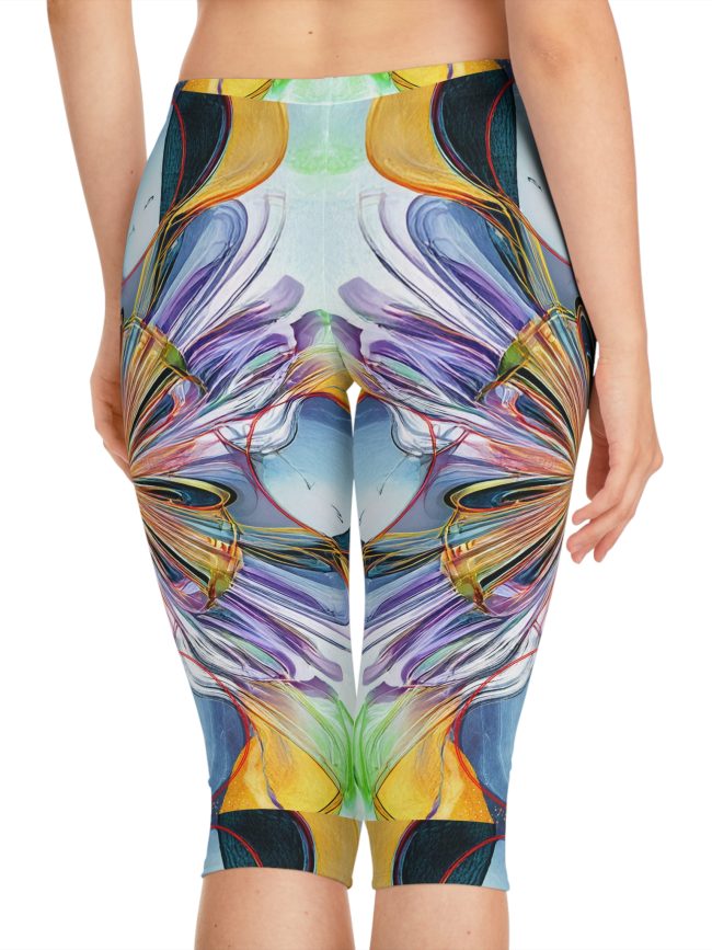 Vibrant Floral Women's Capri Leggings, Artistic Activewear, Summer Fitness Fashion, Unique Athleisure, Stylish Workout Pants, Garden [...]