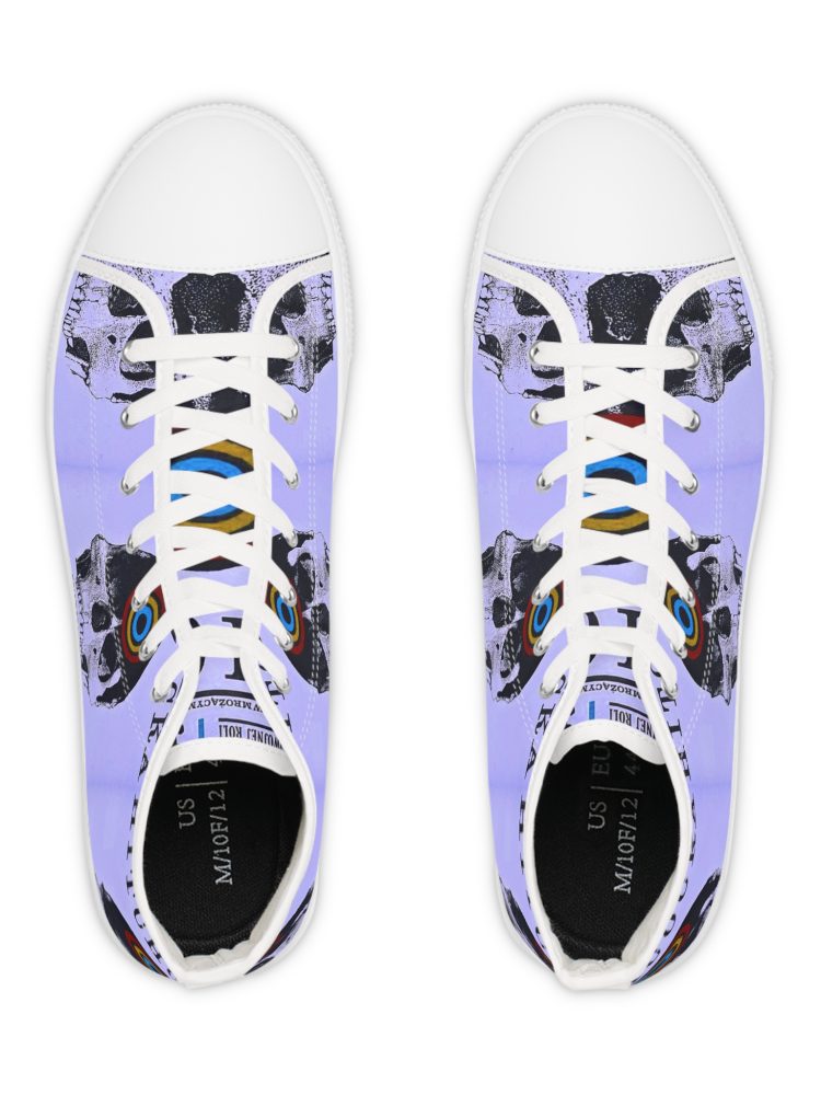 Edgy Skull High Top Sneakers | Unique Graphic Shoes for Men | Stylish Footwear | Gifts for Hipsters and Sneakerheads, Streetwear Fashion