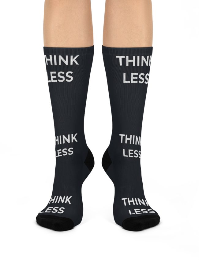 Cushioned Crew Socks with 'Think Less' Design - Comfy Gift for Mindfulness, Casual Wear, Self-Care, or Relaxation