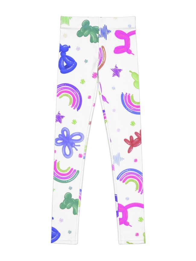 Colorful Balloon Print Youth Leggings, Fun Fashion for Kids, Playful Activewear, Comfortable Everyday Leggings, Birthday & Party Style