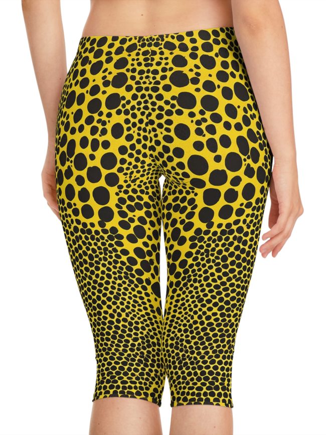 Chic Animal Print Capri Leggings, Stylish Fitness Wear, Trendy Workout Pants, Unique Leggings for Women, Yellow Dot Pattern Active Wear