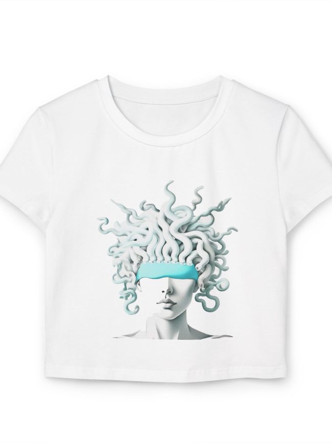 Medusa-Inspired Women's Baby Tee, Trendy Crop Top, Gift for Her, Casual Fashion, Mythical Art Tee, Unique Graphic Shirt