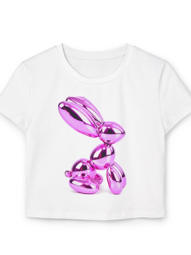 Pink Balloon Animal Women's Baby Tee | Cute Spring Fashion, Birthday Gift, Trendy Crop Top, Animal Lover Tee, Fun & Playful Style