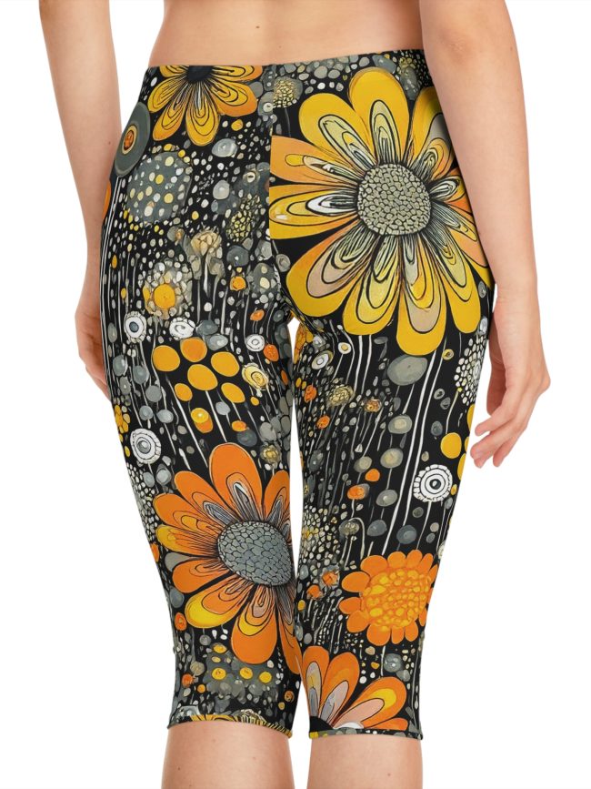 Women's Floral Capri Leggings | Bohemian Activewear, Summer Outfit, Yoga Pants, Festival Fashion, Comfortable Lounge Wear