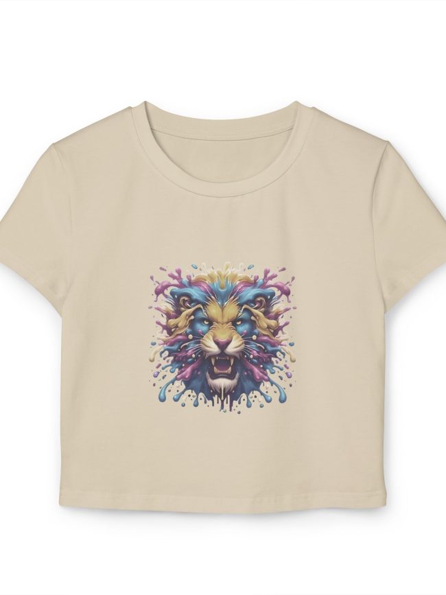 Vibrant Lion Graphic Women's Baby Tee, Trendy Crop Top, Animal Lover Gift, Casual Summer Wear, Festival Fashion