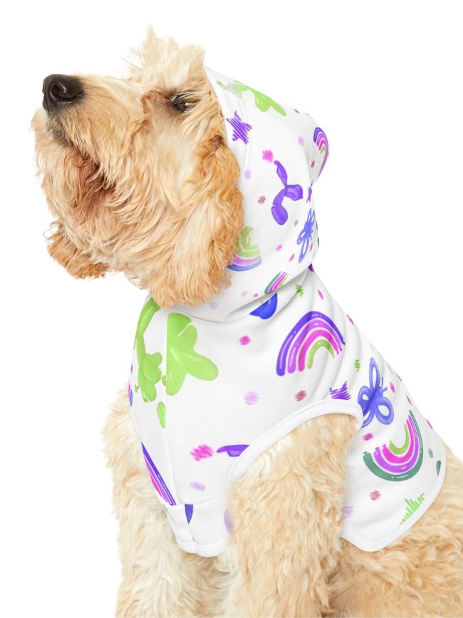 Colorful Rainbow Balloon Pet Hoodie - Fun Dog Sweater for Playful Pets