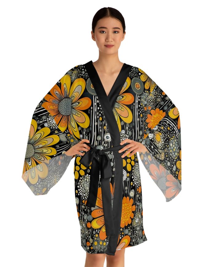 Floral Print Long Sleeve Kimono Robe, Relaxing Lounge Wear, Bohemian Style Robe, Perfect for Lounging, Gift for Her