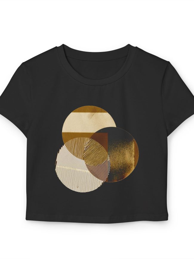 Chic Women's Baby Tee with Abstract Circle Design, Casual Top, Summer Wear, Trendy Fashion, Gifts for Her, Everyday Style