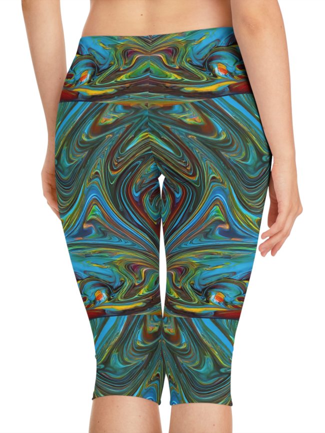 Vibrant Abstract Women's Capri Leggings | Colorful Yoga Pants, Activewear, Festival Outfit, Summer Style, Lounge Wear