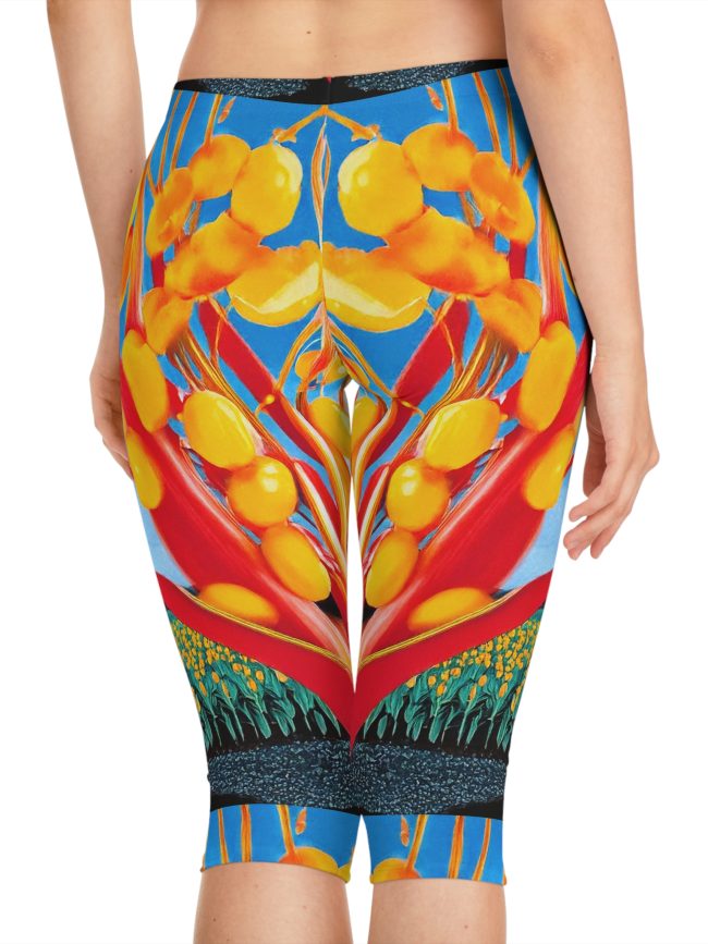 Colorful Artistic Women’s Capri Leggings for Everyday Style, Funky Fitness Pants, Unique Casual Wear, Gift Idea for Her
