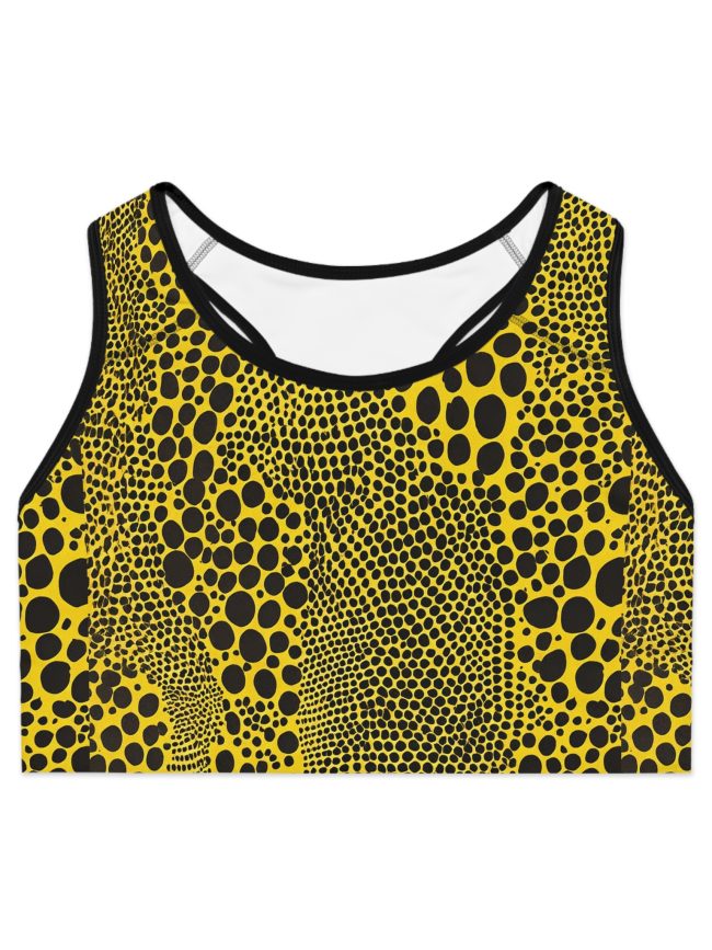 Vibrant AOP Sports Bra | Yellow Polka Dot Design | Activewear for Fitness, Yoga, Running, Athleisure, Gifts