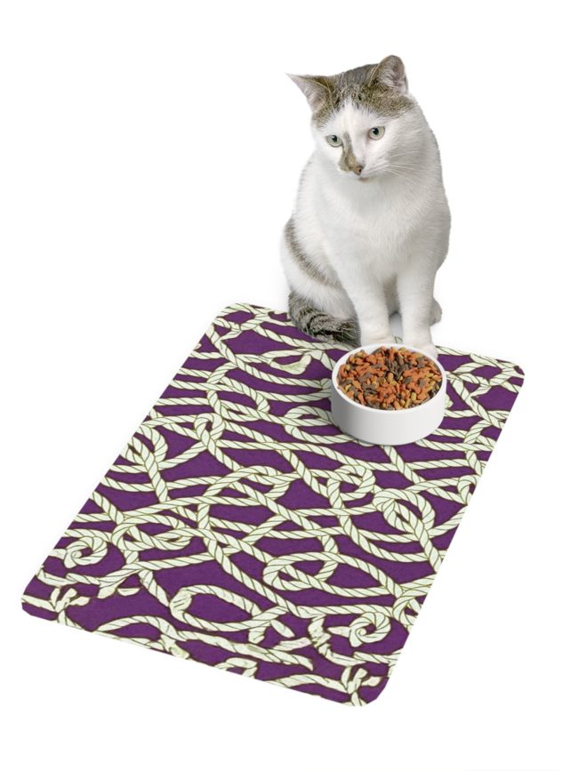 Stylish Pet Food Mat - Purple Rope Design