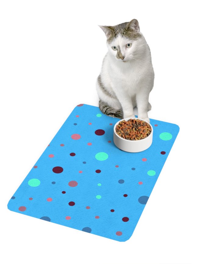 Colorful Polka Dot Pet Food Mat - Non-Slip Feeding Mat for Dogs & Cats