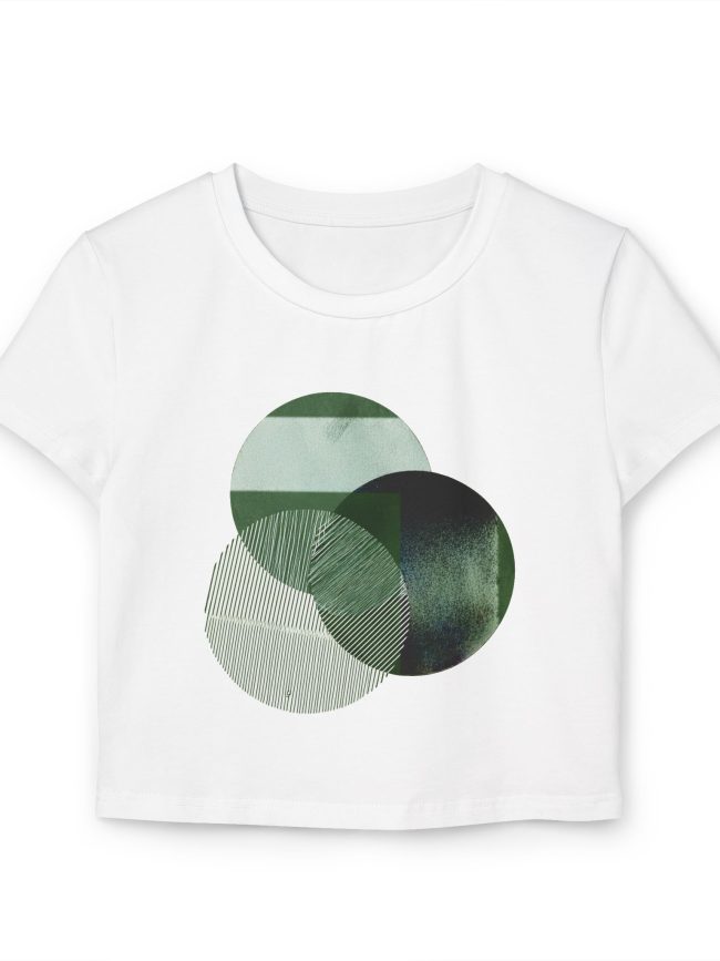 Chic Women's Baby Tee with Abstract Green Design | Casual Top for Everyday Wear, Gift for Her, Summer Fashion