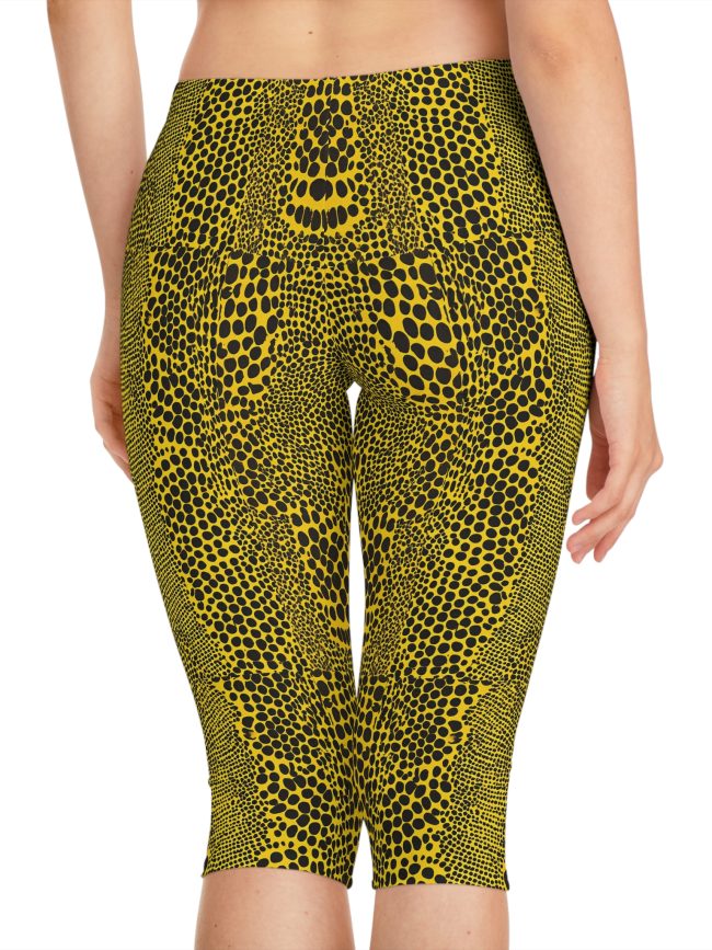 Fierce Yellow Snake Print Women's Capri Leggings | Trendy Activewear, Fitness Outfit, Workout Pants, Casual Lounge Wear, Summer Style
