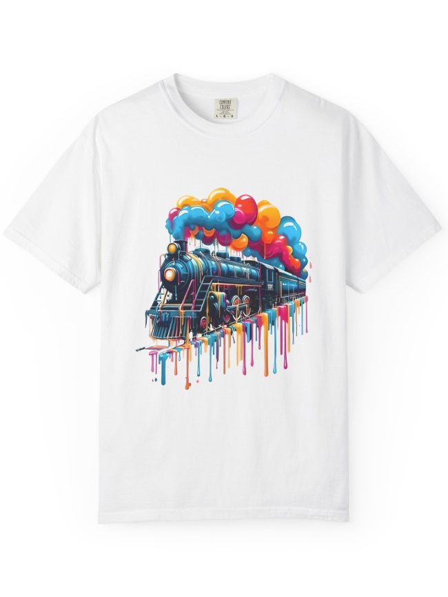 Colorful Train Watercolor T-Shirt, Vintage Train Gift, Balloon Art Tee, Trendy Unisex Shirt, Perfect for Festivals
