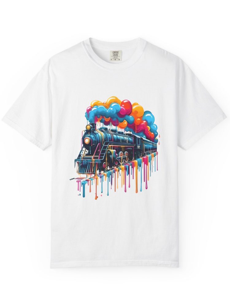 Colorful Train Watercolor T-Shirt, Vintage Train Gift, Balloon Art Tee, Trendy Unisex Shirt, Perfect for Festivals