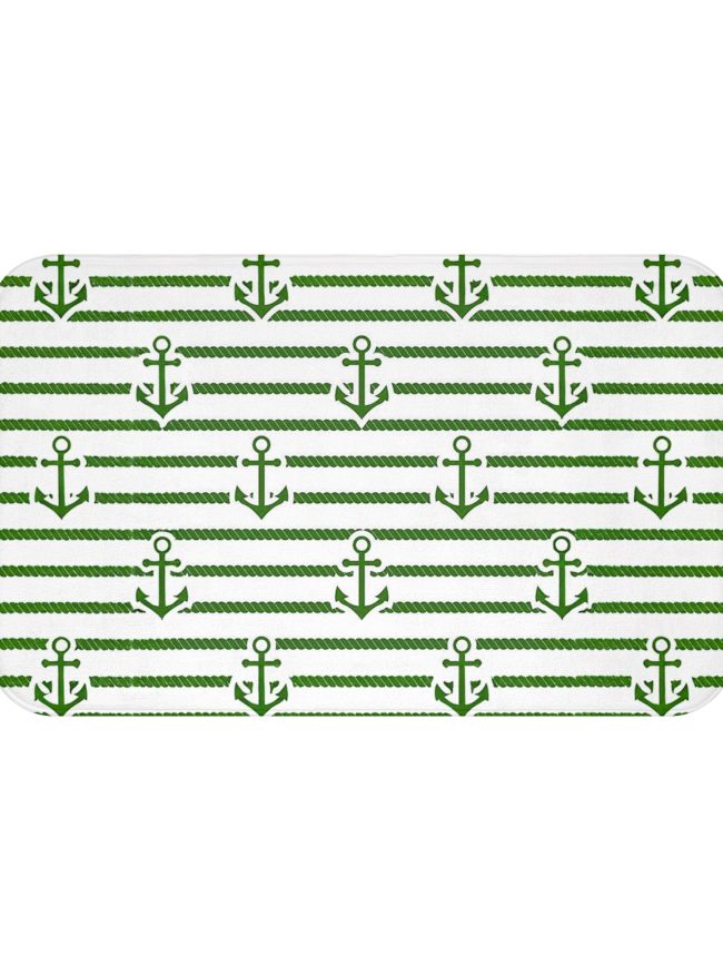 Nautical Anchor Bath Mat - Green Stripe Design for Coastal Home Decor