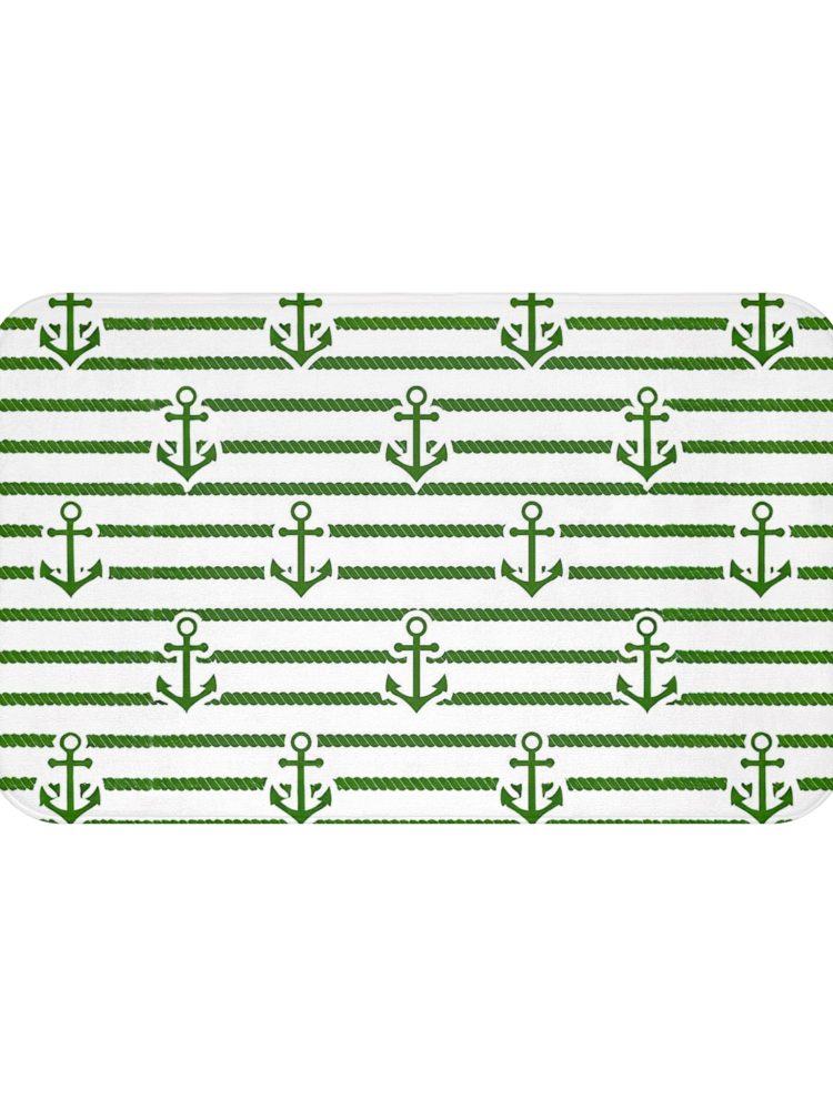Nautical Anchor Bath Mat - Green Stripe Design for Coastal Home Decor