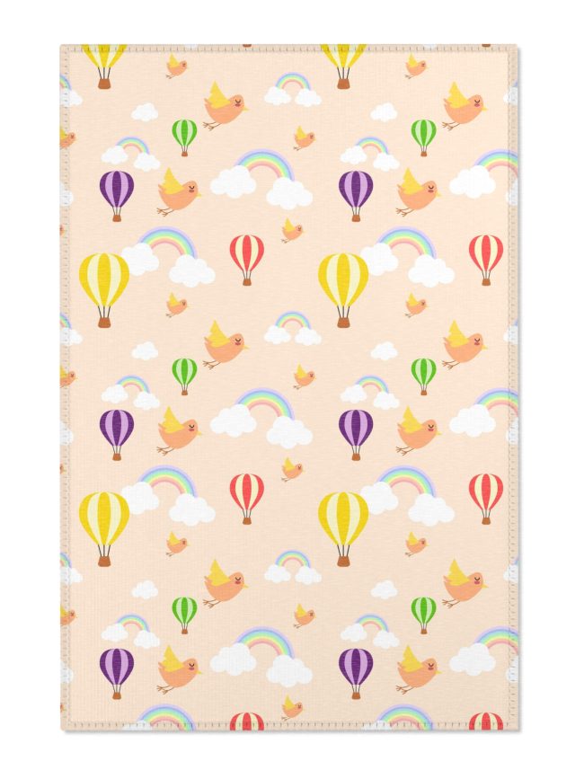 Whimsical Area Rug, Cute Home Decor, Kids Room Rugs, Playroom Accent, Rainbow Hot Air Balloon Design, Gift for Baby Shower