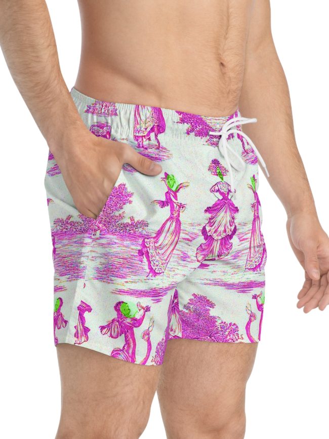 Swim Trunks Dark Pink Toile De Jouy