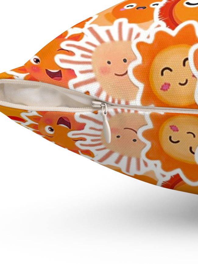 Orange Suns Kawaii Fantasy Square Pillow