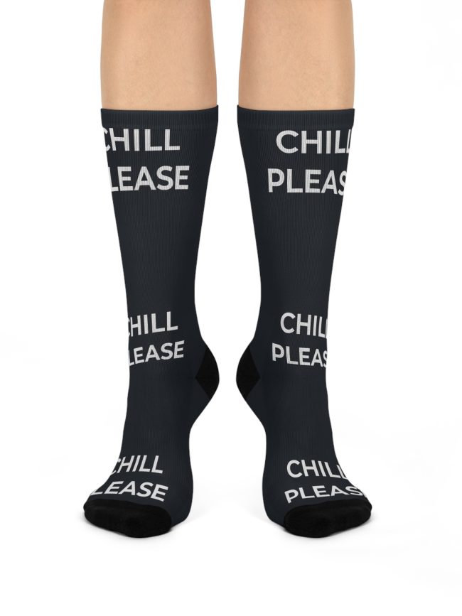 Funny Cushioned Crew Socks, Chill Please Gift, Comfortable Socks for Relaxation, Cozy Home Socks, Quirky Sock Gift for Her