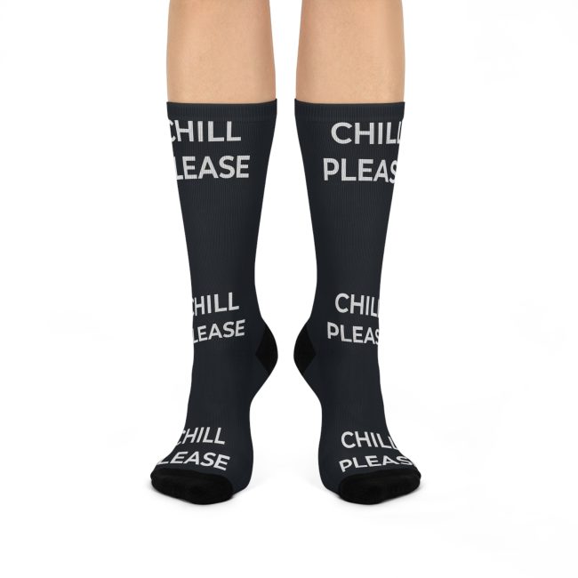 Funny Cushioned Crew Socks, Chill Please Gift, Comfortable Socks for Relaxation, Cozy Home Socks, Quirky Sock Gift for Her