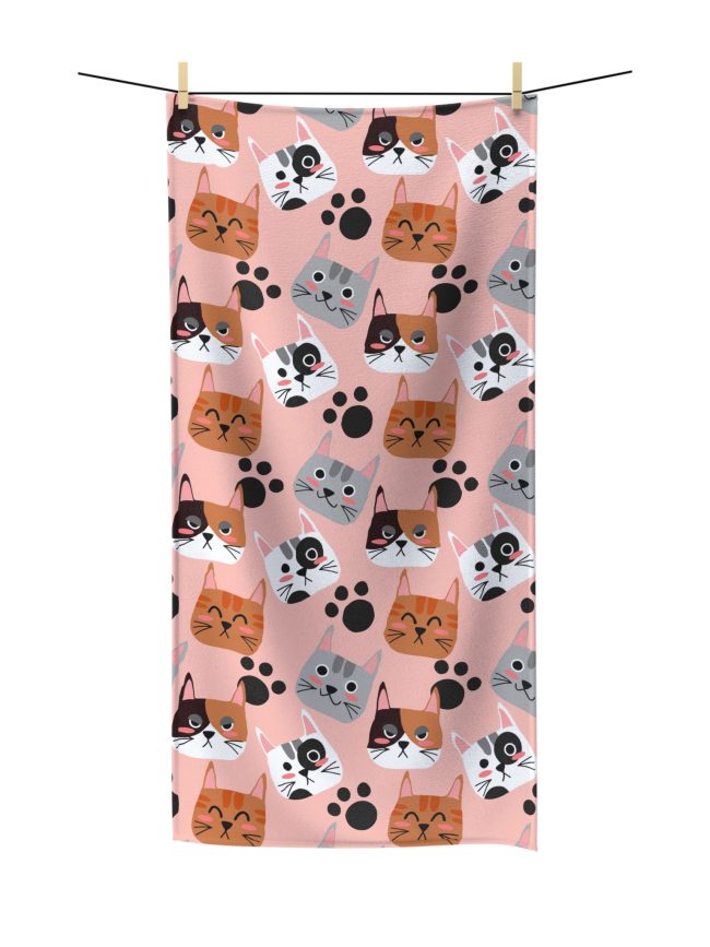 Cat Lover's Polycotton Pet Towel, Cute Cat Print Beach Towel, Pet Owner Gift, Fun Home Decor